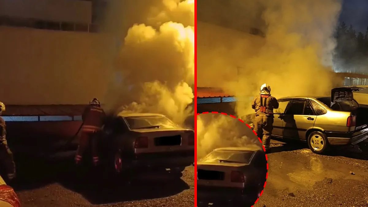 Hatay’da korkutan araç yangını! Park halindeki otomobil alev alev yandı